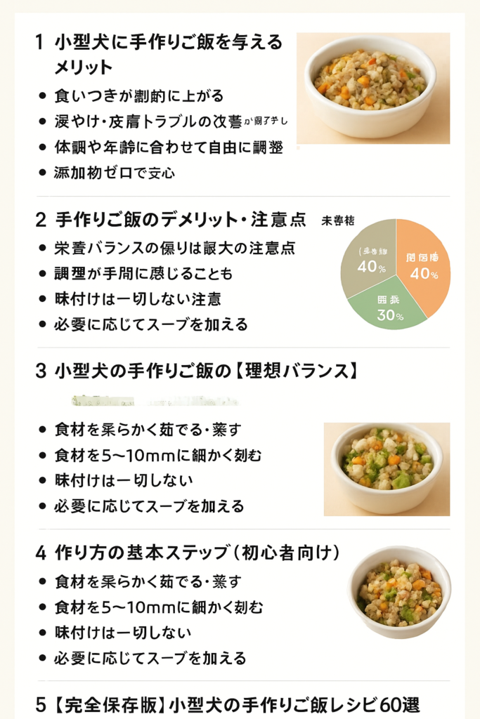 【完全版】小型犬の手作りご飯ガイド｜メリット・注意点・作り方・レシピ60選